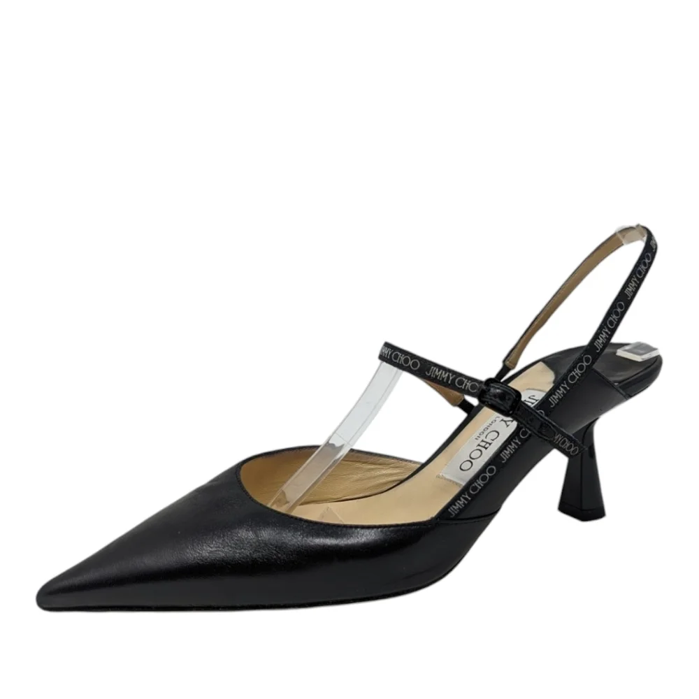 JIMMY CHOO Ray 65 logo slingback black leather low kitten heel pump 38